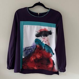 Plains & Prints Women’s Long Sleeve Top Printed w/Fancy Lady Sz 8 Wearable Art